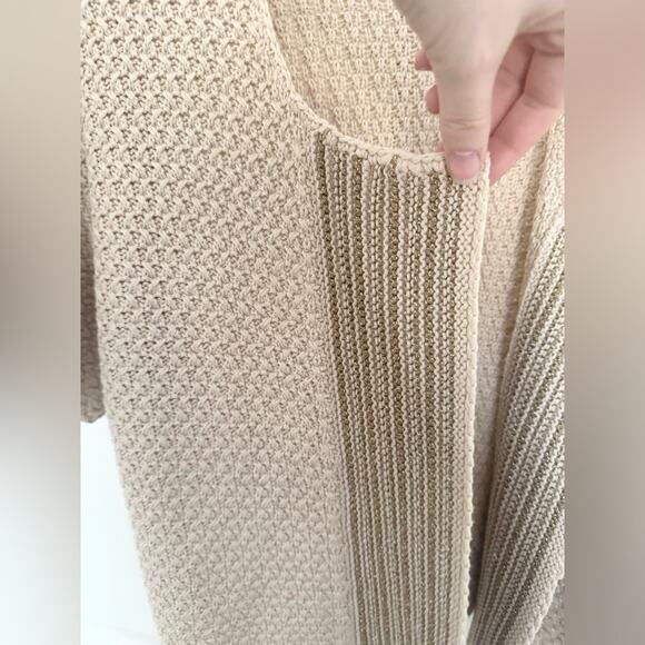 LOFT Tan Cream Knit Open Front Cardigan Short Sleeve Shrug Sweater Size Medium - Picture 3 of 6